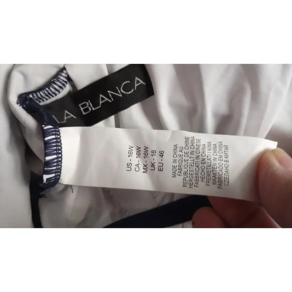 LA Blanca 1 piece Navy & White Tummy Control Swimsuit 16W